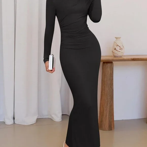 green silk bodycon dress Dark Green Bodycon Long Prom Dress With Side Slit – Laylatailor Shop main image 1